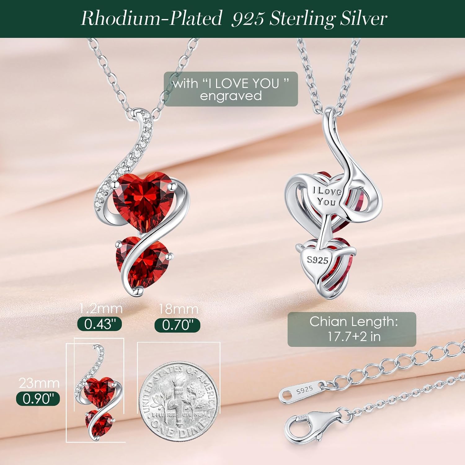 LOUISA SECRET Unique Double Heart Necklace Gifts for Wife Women, 925 Sterling Silver Tiny Birthstone Pendant Jewelry Gift for Her Girlfriend Mom Valentine's Day Anniversary Mother's Day Birthdays & Christmas - Image 5