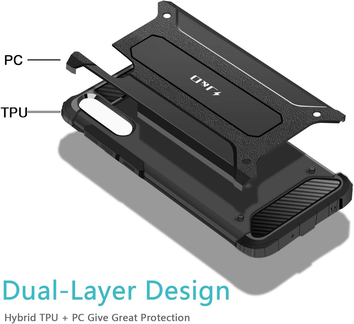 J&D Case Compatible for Galaxy A70 Case, Heavy Duty ArmorBox Dual Layer Shock Resistant Hybrid Protective Rugged Case for Samsung Galaxy A70 Case, Black
