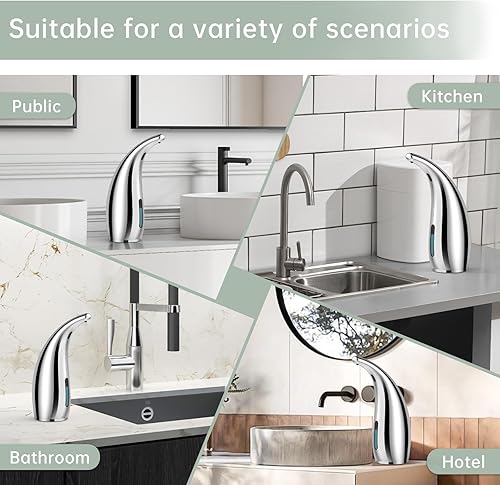 Miniatura 5 de Dispensador automático de jabón líquido, 10.1 fl oz, sin contacto, 4 engranajes ajustables, dispensador eléctrico de jabón de manos con sensor para