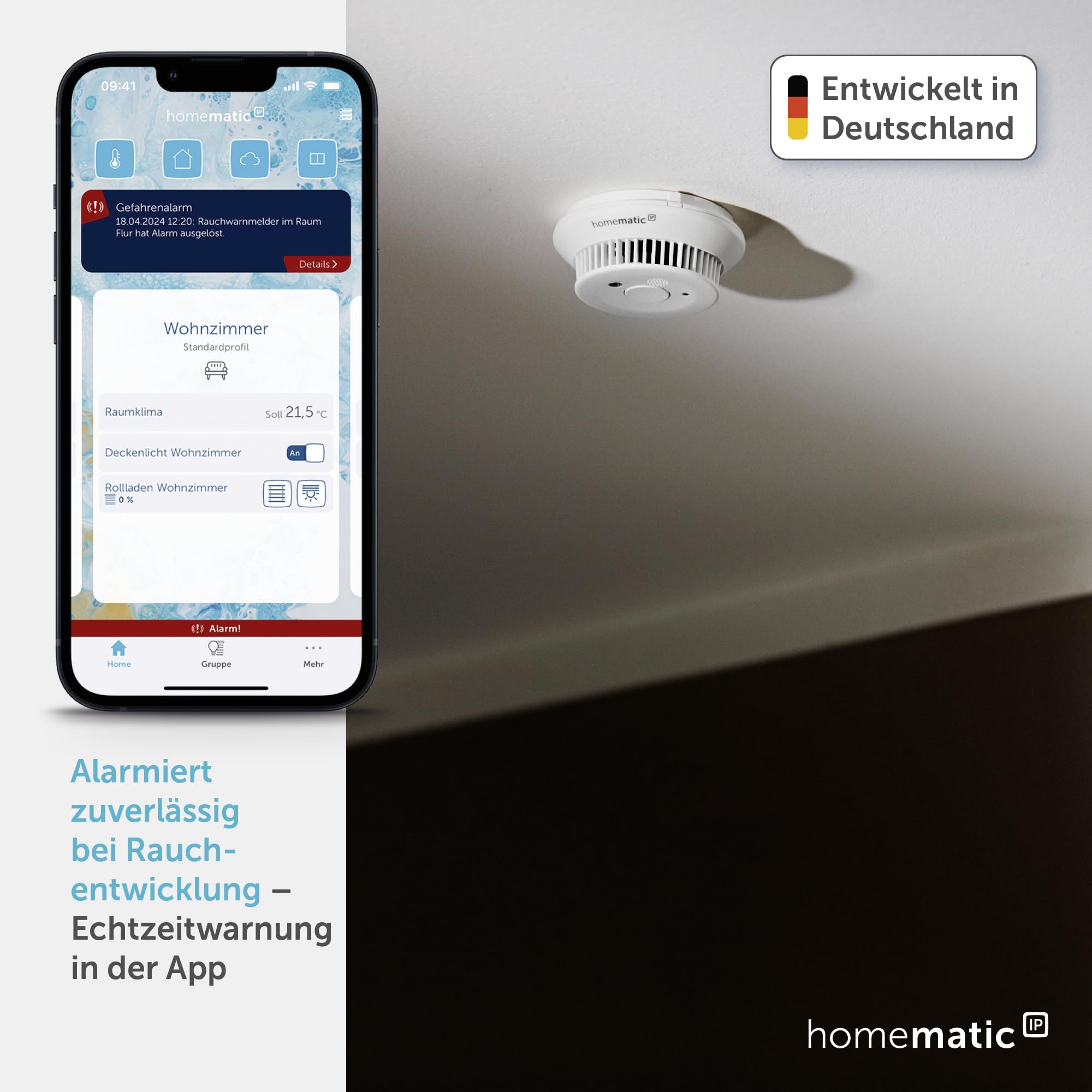 Homematic IP Rauchwarnmelder Q-Label Smart Home Rauchmelder LED-Notbeleuchtung