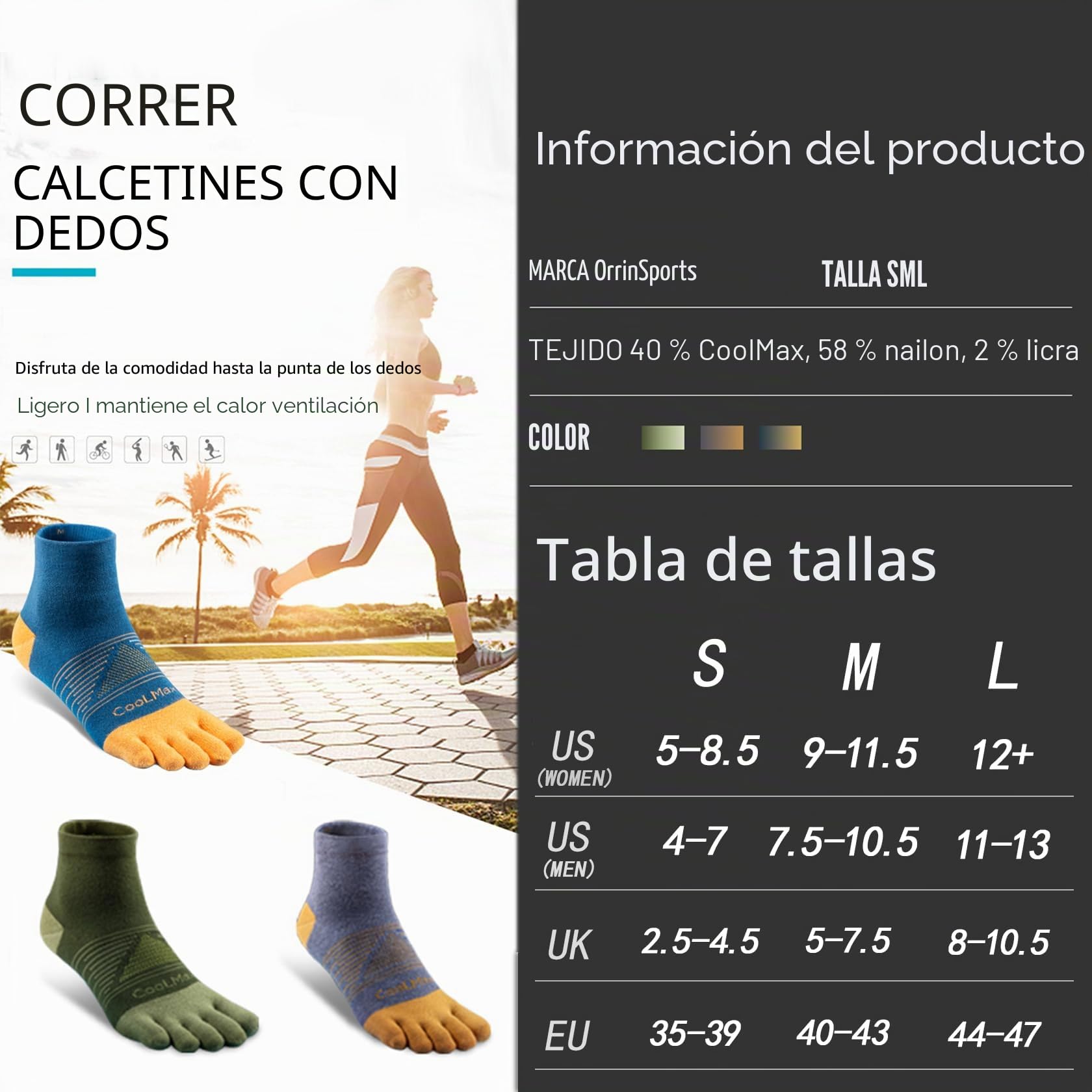 Calcetines de dedos para hombres y mujeres calcetines para correr Coolmax calcetines tobilleros transpirables