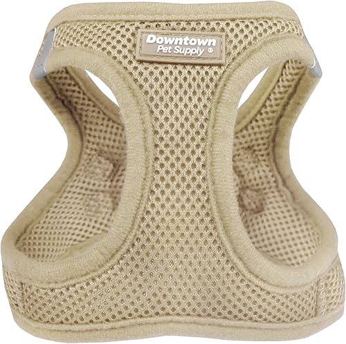 Downtown Pet Supply Arnés para perro sin tirones, talla XXS, caqui, arnés ajustable con tela de malla acolchada y ribete reflectante, arnés de