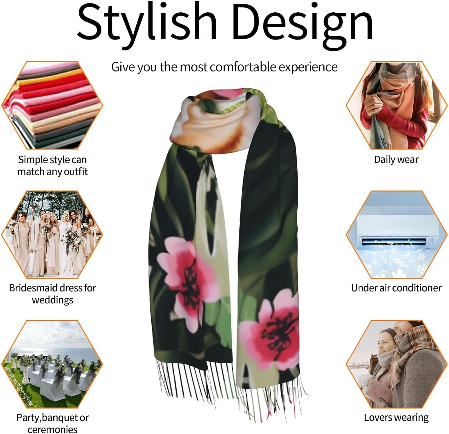 (tropical flower and corgi) Women's Soft Warm Scarf Large Plush Shawl Wrap with Fringe Fashion Winter Scarves for Cold Weather