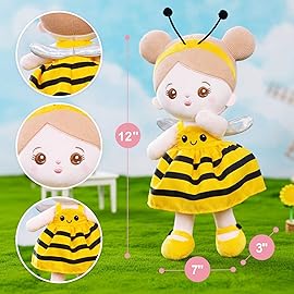OUOZZZ 12.6 Soft Baby Doll Toys for 1 + Year Old Girl Gifts, Birthday Gifts for 1 Year Old Girl Christmas Plush Toys Gift for Toddler Kids Yellow Bee Dress