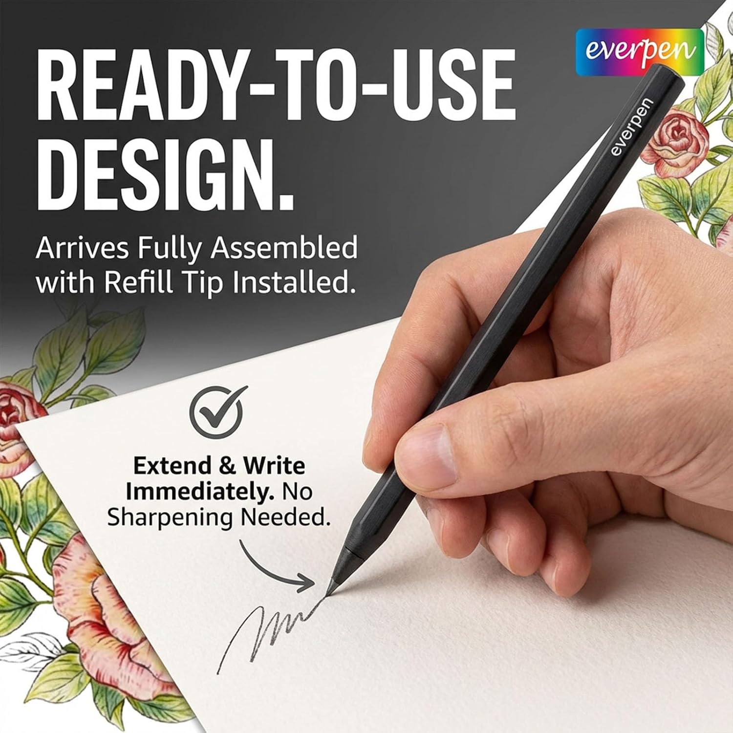 Forever Pencil,Metal Alloy Writing Instrument, With 12 Colored Refill Tips, No Sharpening Required, Pencils for Drawing, Sketching and Writing,Bonus Gift Storage Box (Black, No Gift Box)