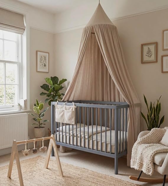 Mokee Mini Cot Bed Space Saving Cot - Wooden Crib with Adjustable Height - Converts to Toddler Bed - Scandinavian Design (Stone Blue)