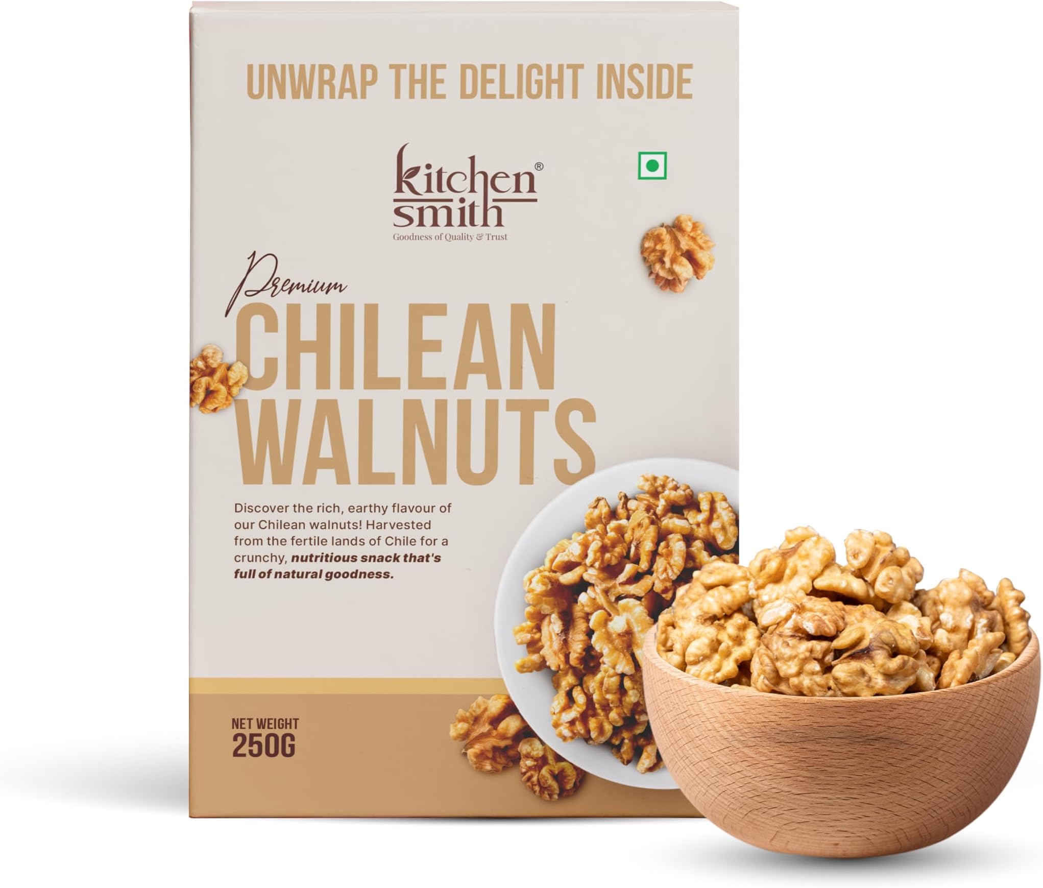 KitchenSmith Chilean Walnuts - 250gm | Delicious & Crunchy | High In Anti-Oxidants | Premium Walnuts | Akhrot | Rich In Omega-3 | Healthy Snack