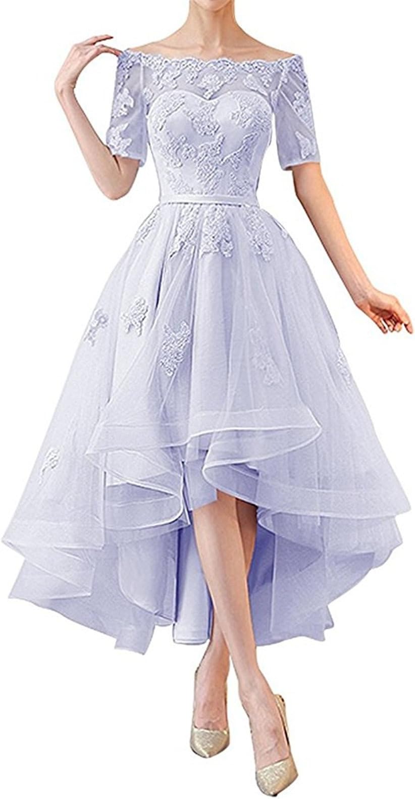 NOVIA Women's Off Shoulder High Low Wedding Party Dresses 1/2 Sleeves Vintage Bridesmaid Gown