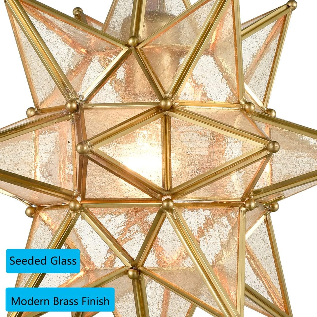DIRYZON Modern Moravian Star Pendant Light Gold Hanging Ceiling Light Seeded Glass Pendant Lighting for Kitchen Island，13-Inch
