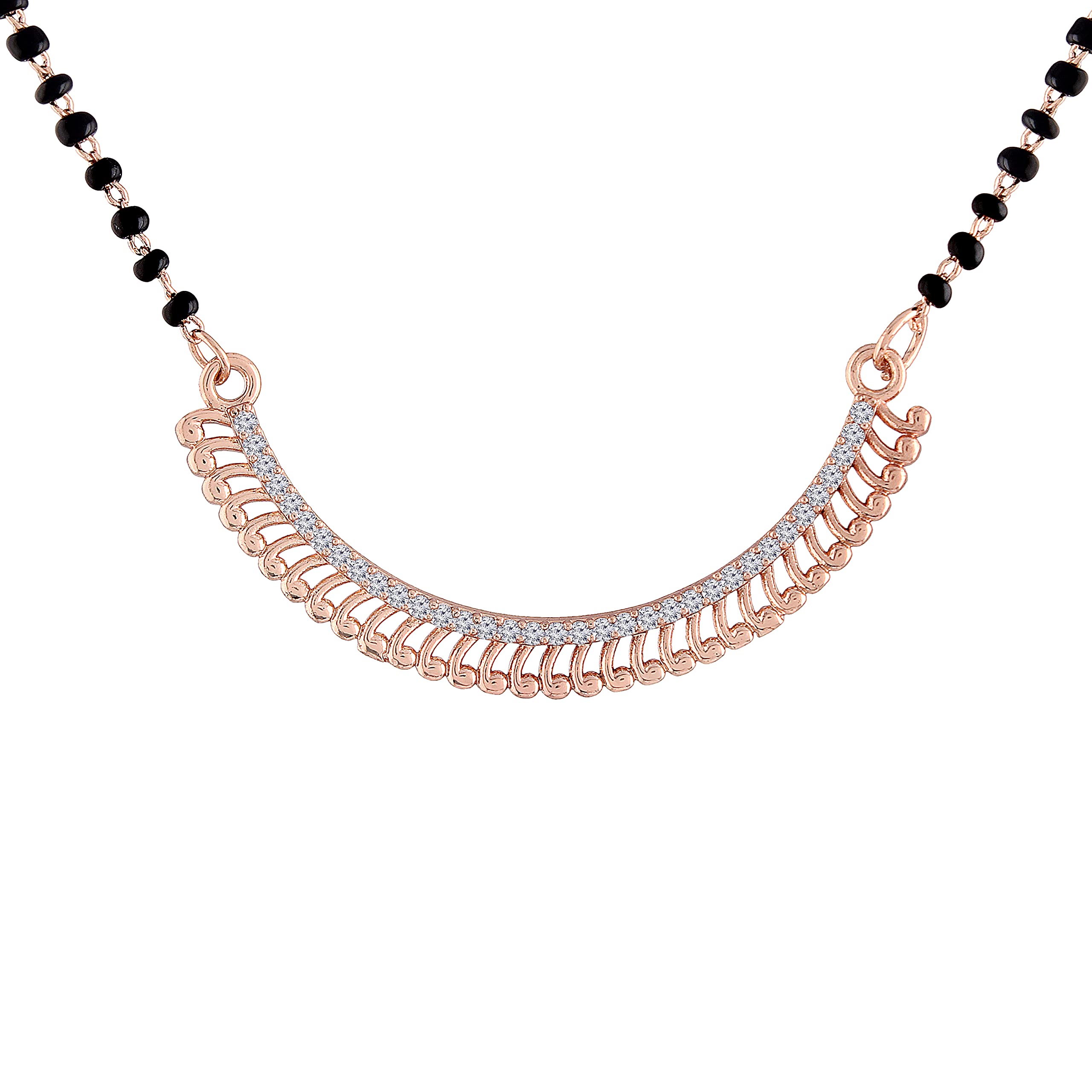 18k Rose Gold Plated Traditional Single Line American Diamond Pendant with Black Bead Chain Mangalsutra for Women (D076)-image-46
