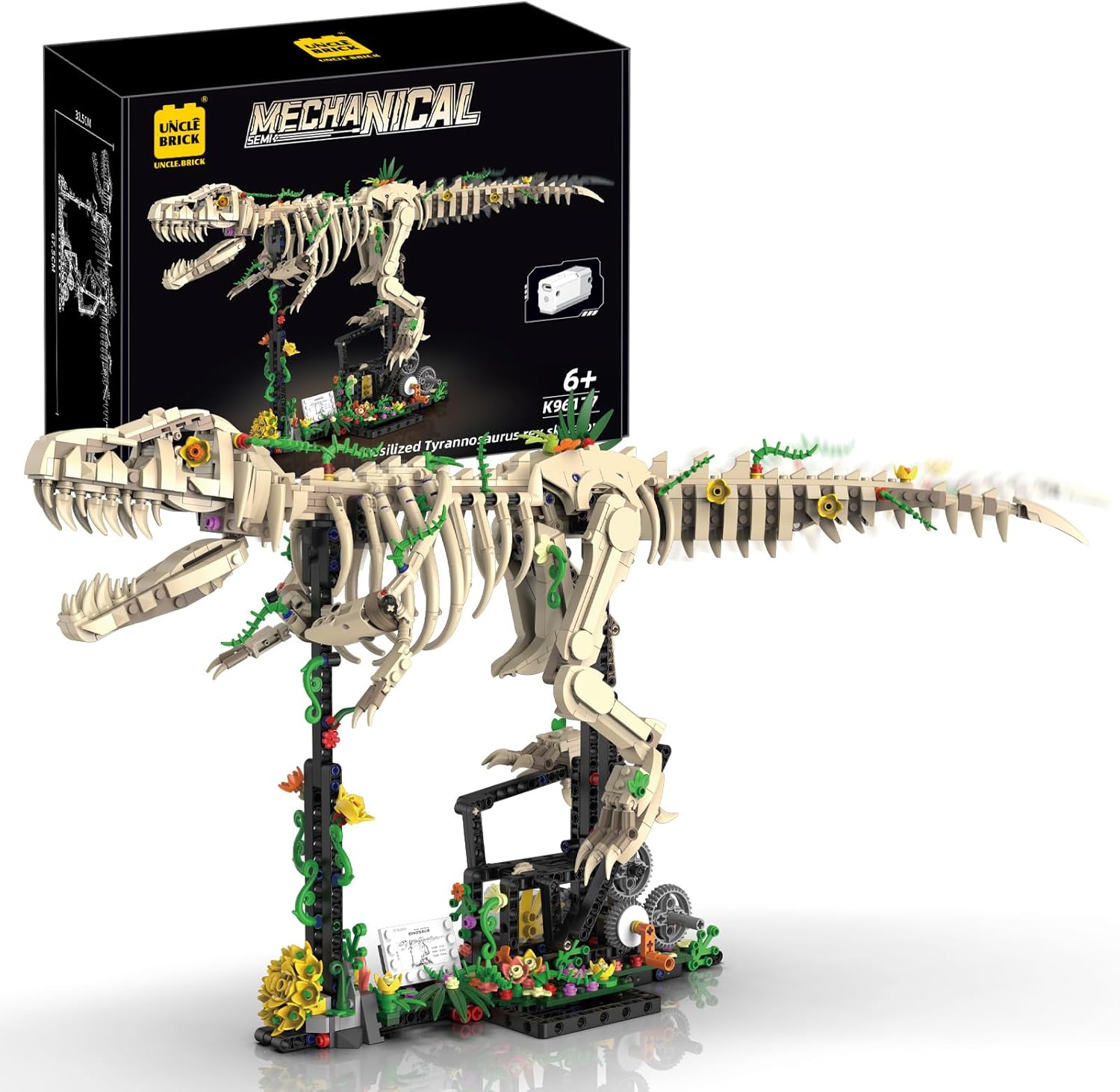 UNCLE BRICK Dinosaur Fossil Building Kit, T-Rex Dinosaur Fossil Kit with Power Function Legs, STEM Dinosaur Building Sets for Adults and Boys 8-14, Educational Gift Display Model,Home or Office Decor