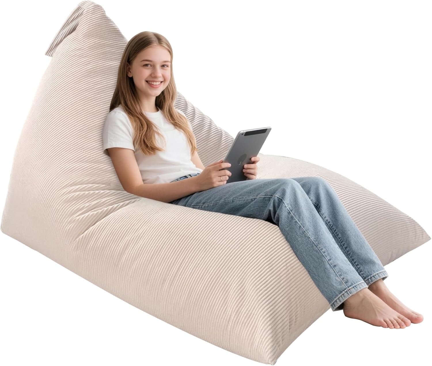 3.8 Ft Soccer Bean Bag Chair for Adults with Memory Foam Filling, Bean Bag Chair with Soft Velvet Cover, Bean Bag Sofa Couch for Living Room Bedroom, Birthday Gift for Women Men, XXX-Large