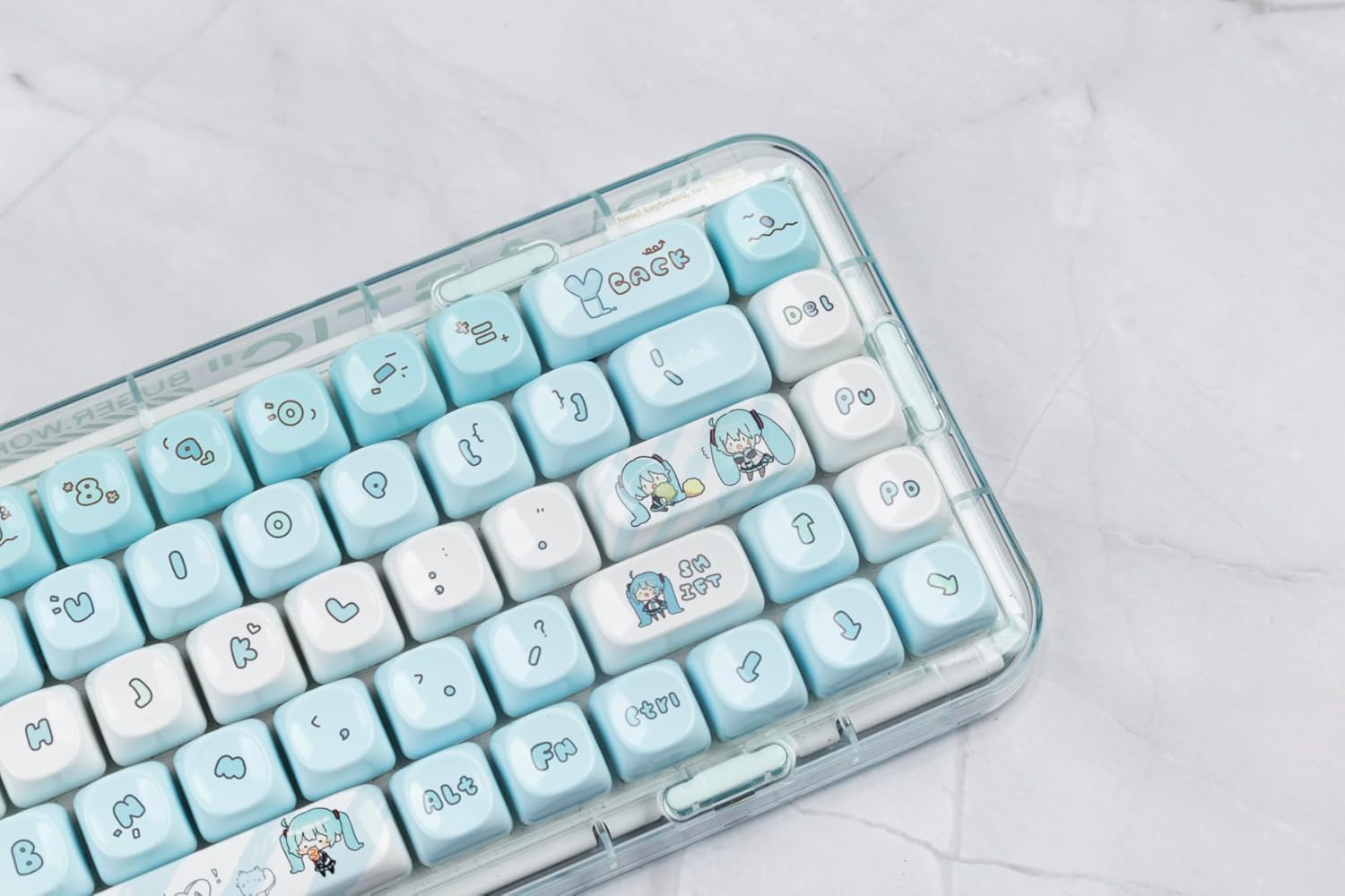 Blue Anime PBT Keycaps 140keys - Cute MOA Profile Dye Sublimation Japanese Manga Keycap, Ceramic Glaze Coating Keycaps for Cherry Gateron MX Switches Mechanical Keyboards