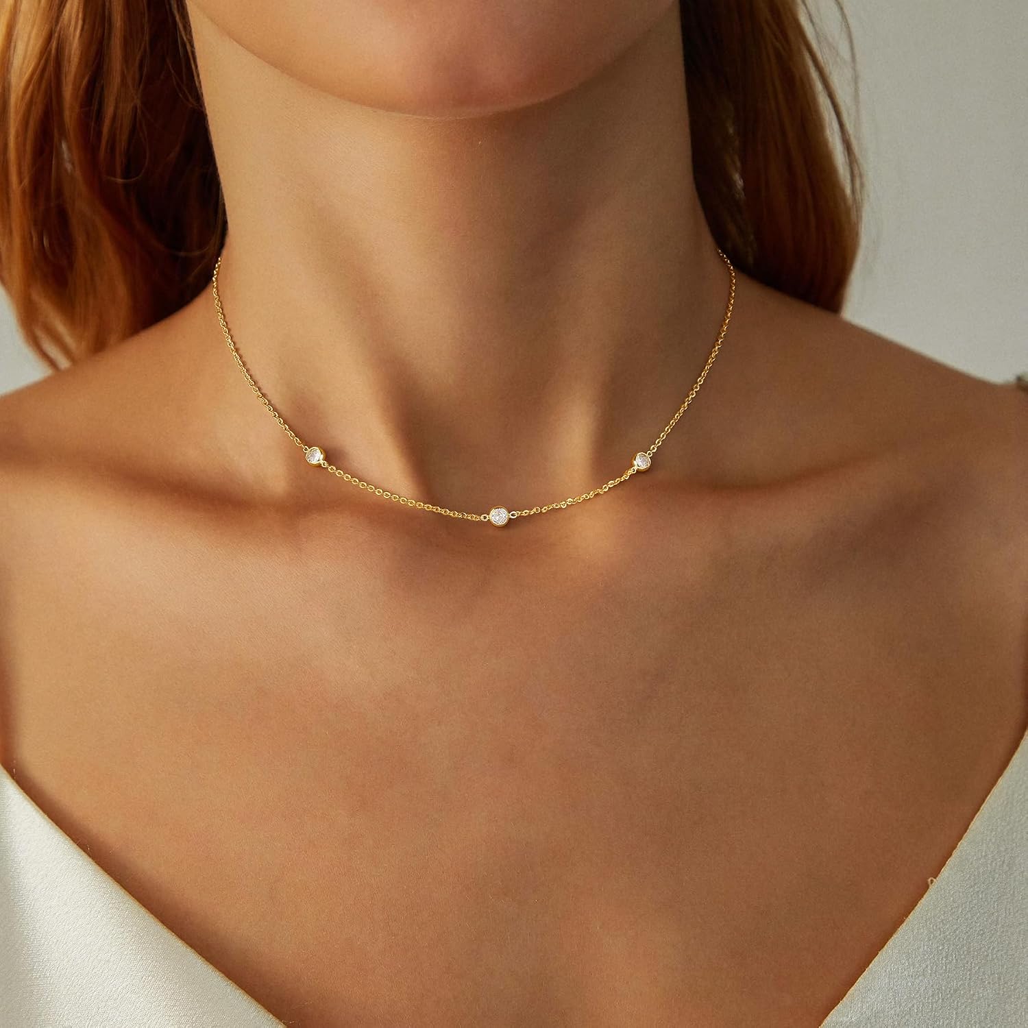 Gold Necklace for Women Dainty 14k Gold Plated Silver CZ Diamond Thin Choker Necklace Trendy Small Layering Chain for Women Non Tarnish Free Womens Simple Waterproof Jewelry 14 16 18inch