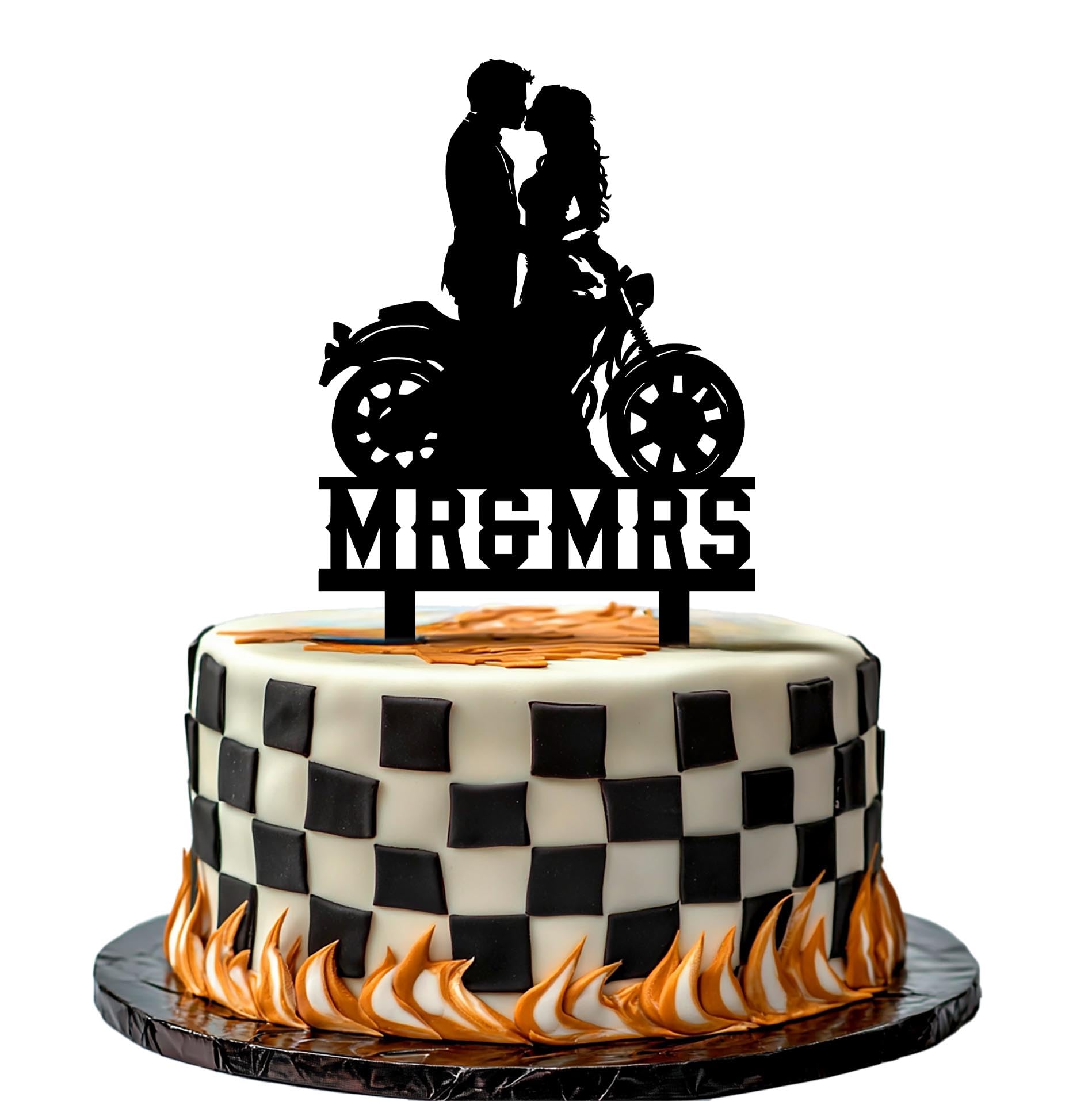 Motorcycle Wedding Cake Topper Funny Mr & Mrs Wedding Cake Decorations Ride With Me Forever Cake Topper for Wedding Anniversary Bridal Shower Party Supplies