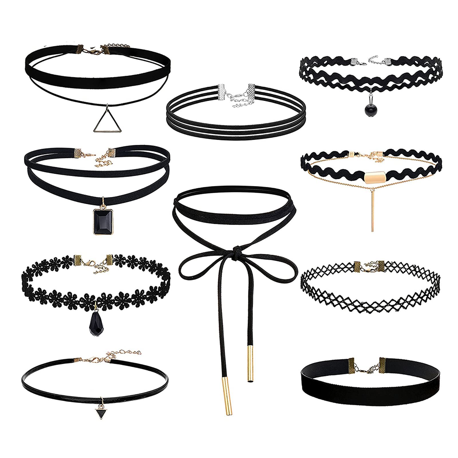AWOCAN 10PCS Black Velvet Choker Necklaces Set Adjustable Lace Tattoo Choker Set Stretch Necklace for Women Girls