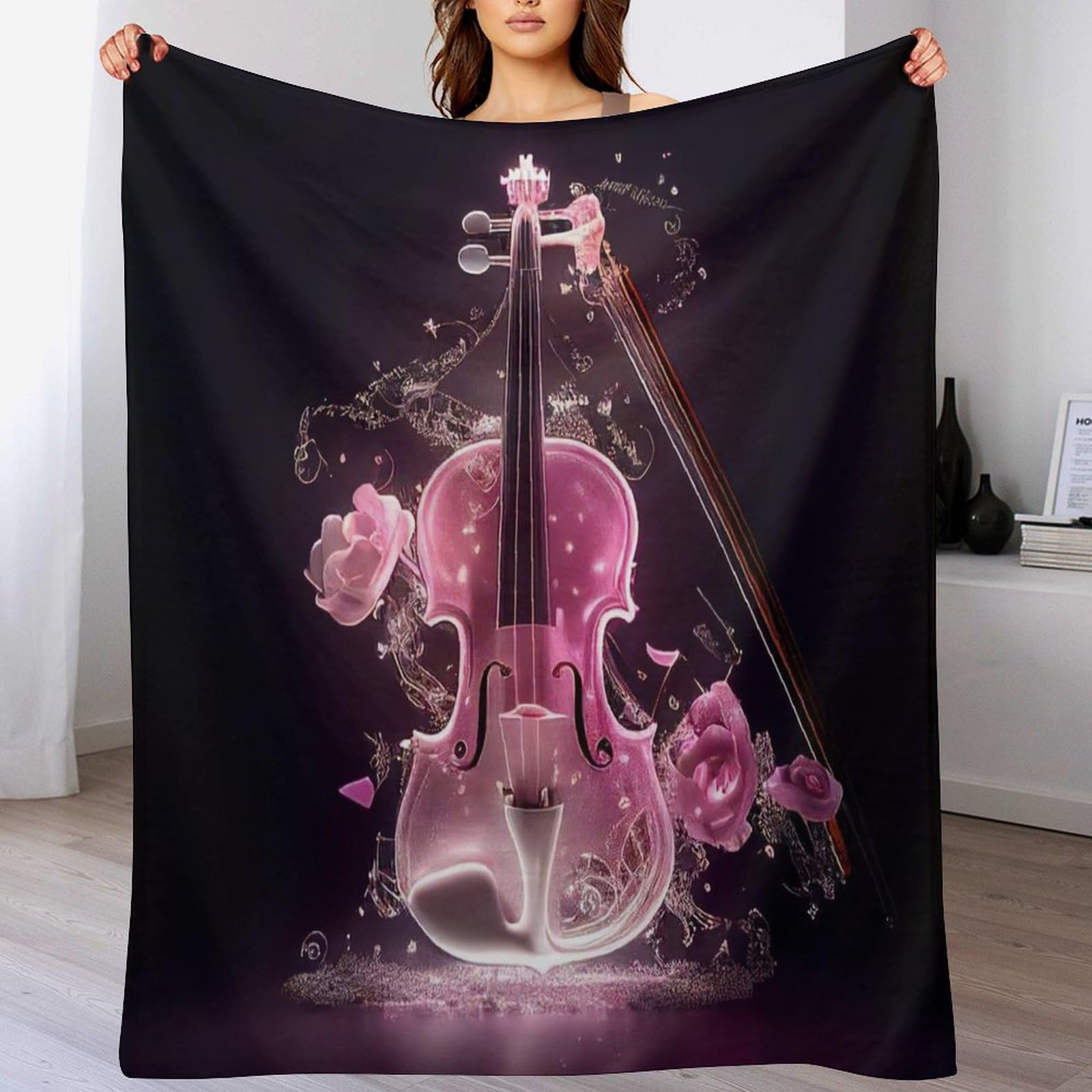 Couverture en violon 3D premium en flannel moelleuse et imprimé artistique haut de gamme