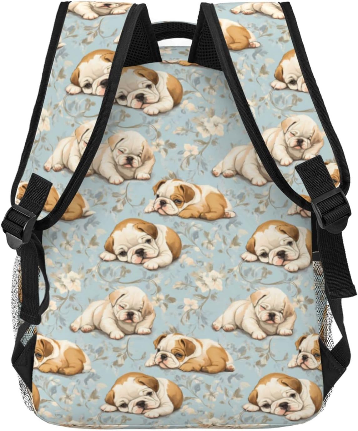 English Bulldog Casual Backpack, Lightweight Laptop Bag Daypack, Cute Dog and Blue Floral Backpacks for Women Men Teens Students, Pet Polyester Bookbag Gifts for School Work Travel Hiking - Image 2