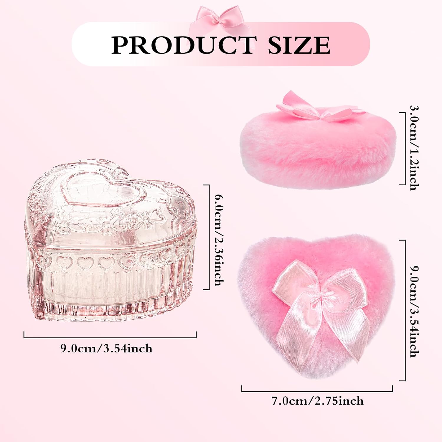 2 Pieces Large Body Powder Puff and Container, Dusting Powder Container with Puff,Powder Puff Crystal Case, Body Powder for Women Soft Washable Reusable Velour Face Body Glitter Wet Dry Makeup(Love) - Image 2