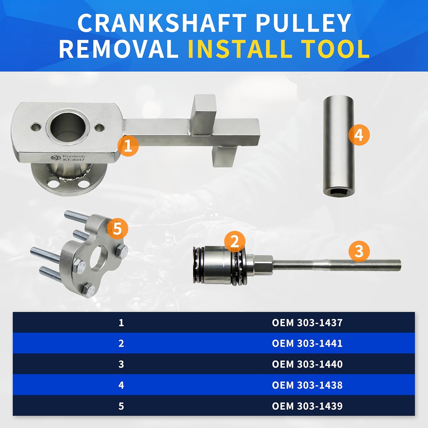 Crankshaft Pulley Puller Tool, Crankshaft Damper Remover Puller with Jaguar Land Rover 3.0lt (V6), 5.0lt (V8), OEM: 303-1437 303-1438 303-1439 303-1440 303-1441