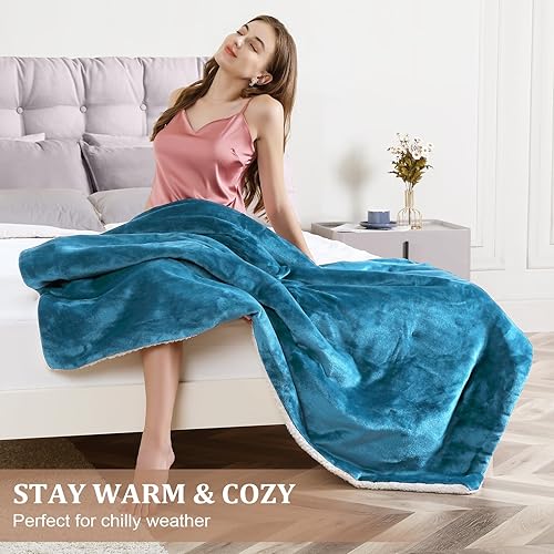 Miniatura 7 de CAROMIO Manta eléctrica tamaño individual de 62 x 84 pulgadas, manta térmica de franela gruesa suave a sherpa con 5 niveles de calefacción y 4 horas