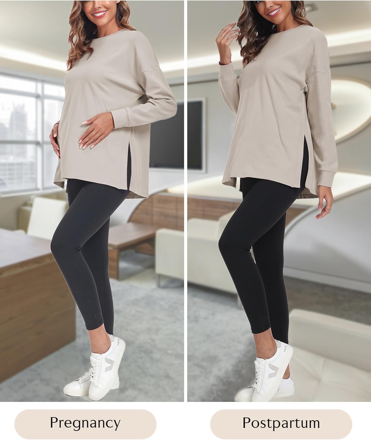 Ecavus Women's Casual Maternity Shirts Long Sleeve Soft and Comfy Pregnancy Tee Tops Side Split Maternity Clothes - Image 5