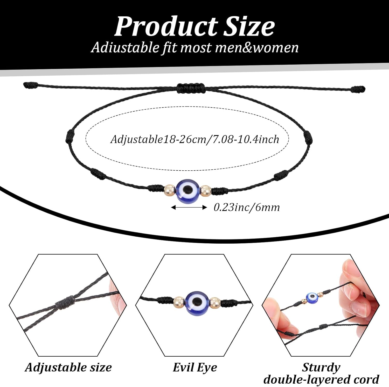 Yolev 2 Pcs Evil Eye Bracelets for Women Men 7 Knot of Protection Bracelet Adjustable Black String Bracelet with Gold Beads Handmade Braided Evil Eye Jewelry for Women Men Family Friends Gifts - Image 3