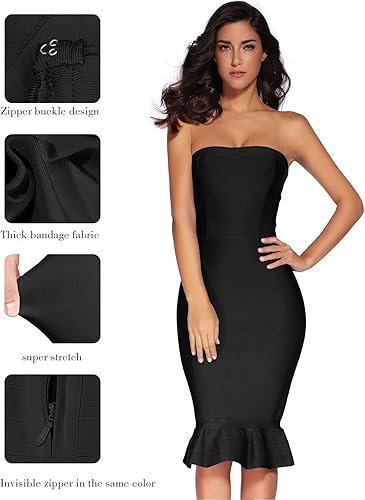 Miniatura 5 de meilun - Vestido de fiesta ajustado con largo hasta la rodilla y sin tirantes para mujer, estilo de bandas envolventes