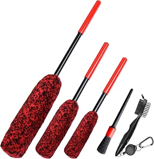 Wheel Cleaning Brush Set, 5 Pack Highly Water Absorption Wheel Brush with Handle, Car Wheel Cleaning Kit, Microfiber Car Detailing Brush, Soft Wheel Cleaner Brushes for Cleaning Tire, Rims, Engines