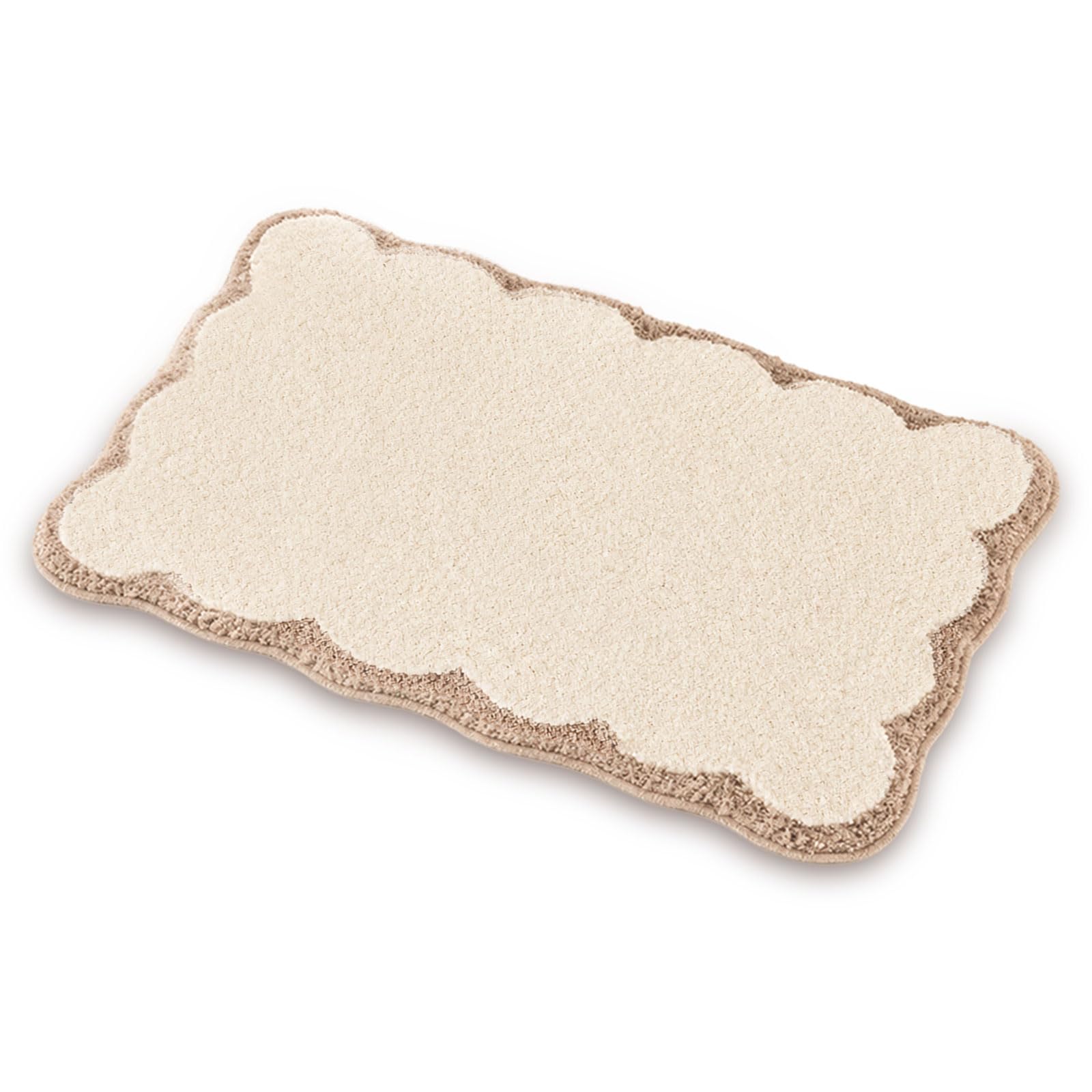 Wusejosapi Wave Edge Bath Mat, Non-Slip Bathroom Rug, Microfiber Bath Mat, Beige Brown Wave Edge Mat 80×50cm, Absorbent Machine Washable for Bathtub, Shower & Sink Decor
