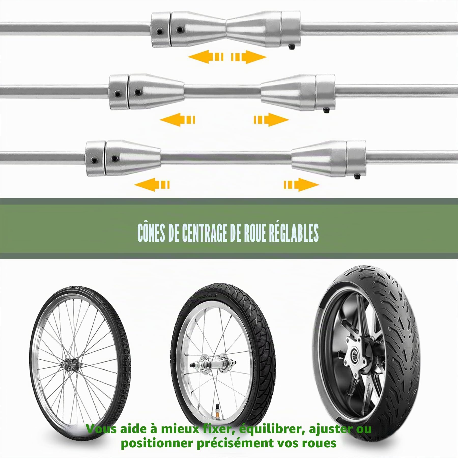 Froadp Machine d'équilibrage pour pneus de moto avec niveau à bulle intégré et cône de centrage réglable, 40 x 19 x 50 cm