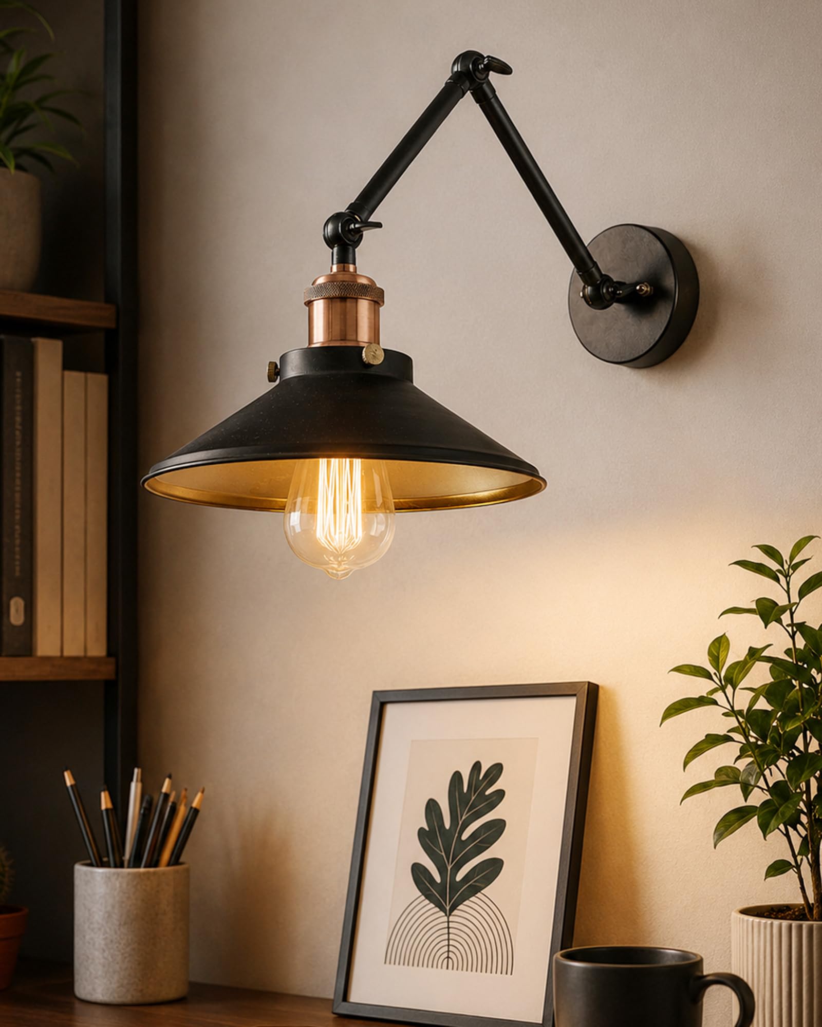 Homesake®Edison Black 360 Cone Shade Wall Lamp, Vintage Industrial