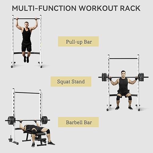 Miniatura 3 de Soozier Squat Rack with Pull-Up Bar, Adjustable Power Rack with Barbell Bar, Multi-Functional Bench Press Rack for Home Gym Strength Training