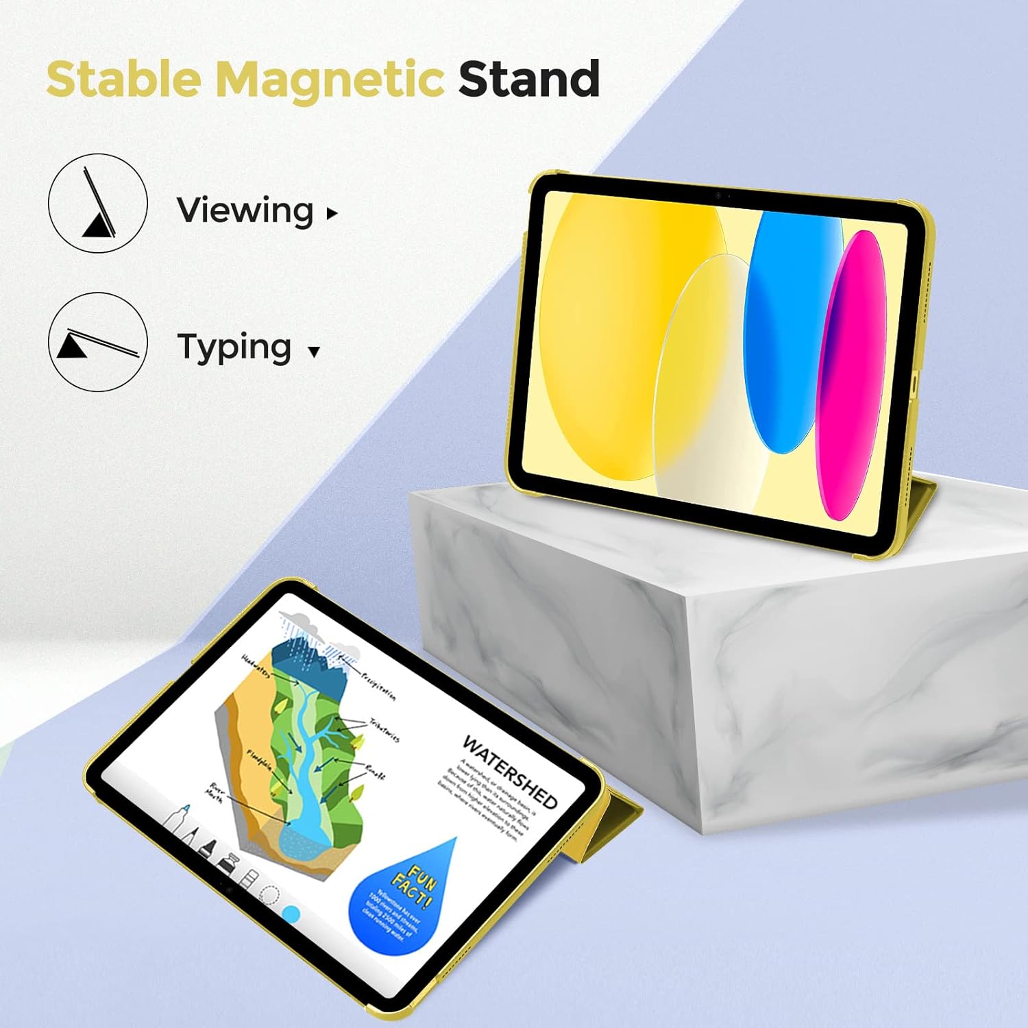 ProCase Slim Stand Case for iPad 10th Generation Case 2022 iPad 10.9 Inch Case, iPad 10 -Yellow Bundle with 2 Pack iPad 10.9 10th Generation 2022 Screen Protector A2696/A2757/A2777