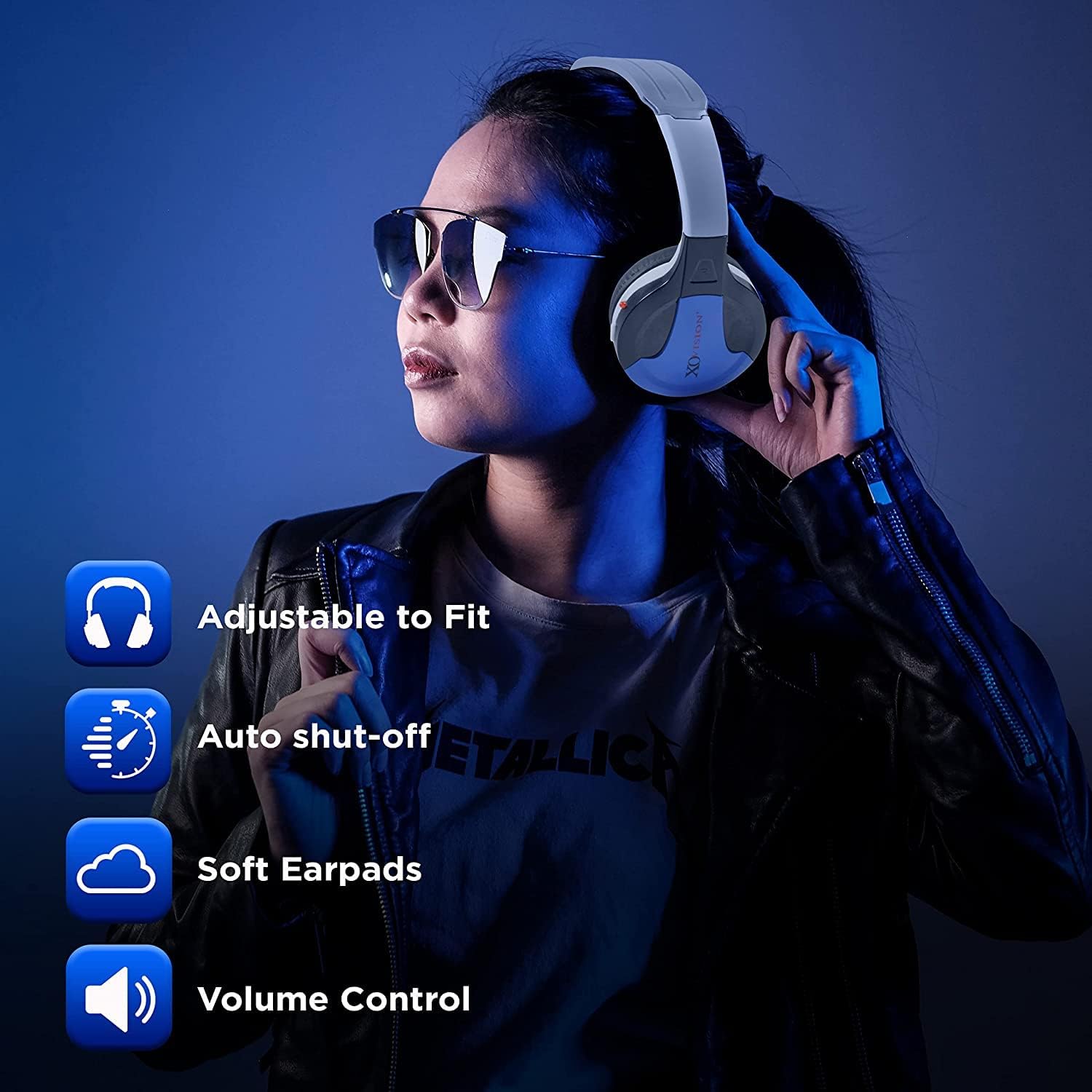 XO Vision IR630BU Universal IR Wireless Foldable Headphones - Blue Wireless Bluetooth-Enabled Lightweight Portable for iPhone, Car, Kids Wireless Headphones for Universal Car Entertainment System