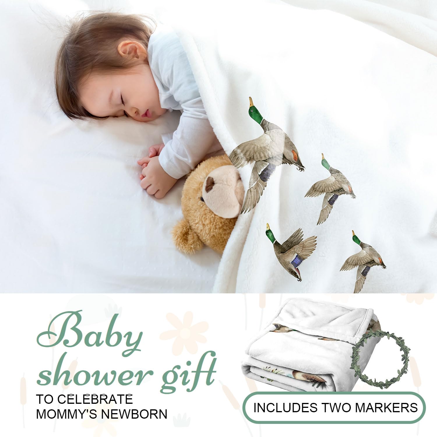 Mallard - Manta mensual para bebé para niños y niñas, manta de mes de recién nacido, manta de franela suave para fondo de fotografía, regalo de ducha personalizado, color verde azulado
