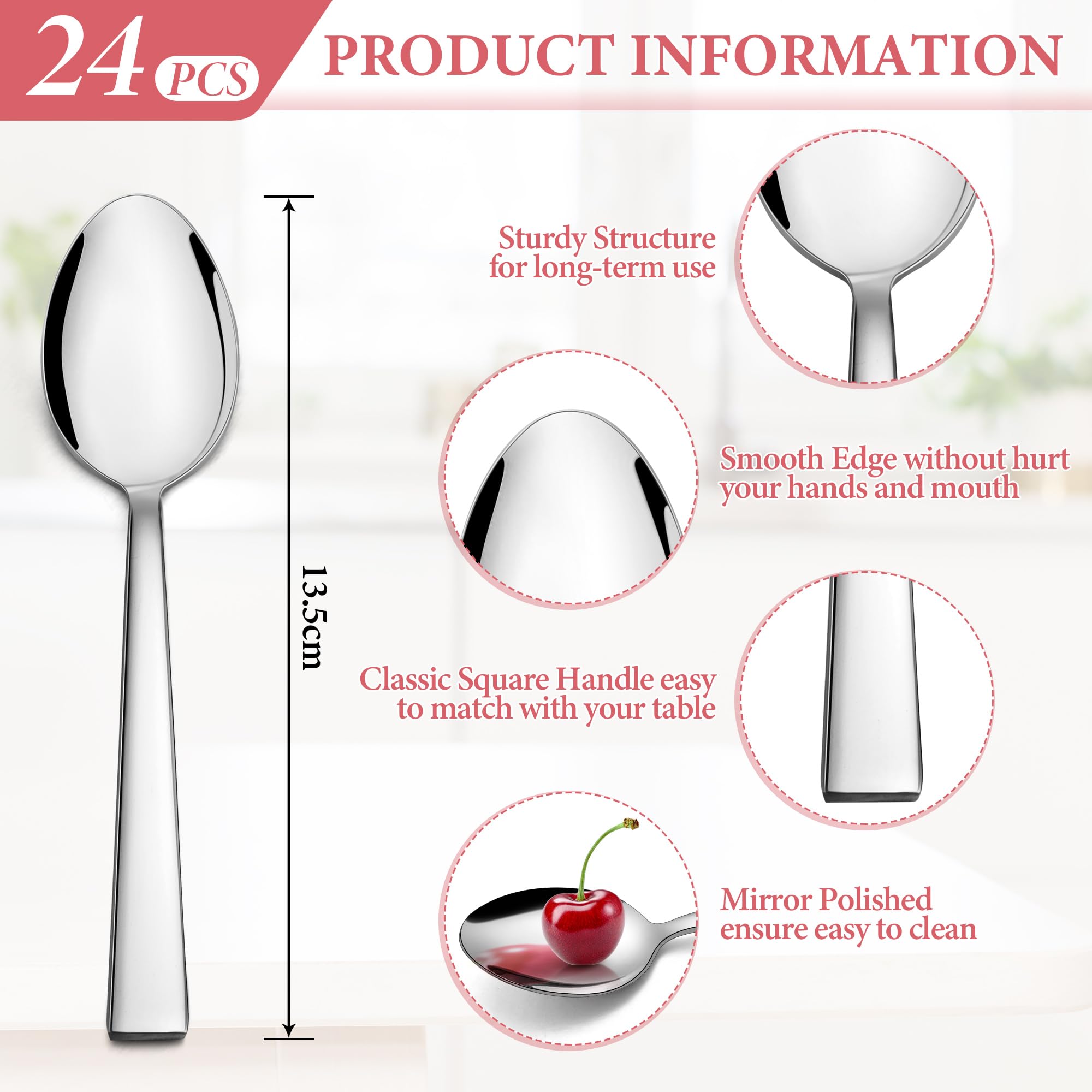 Joyfair 24 Pieces Teaspoons, 5.3 Inch Stainless Steel Dessert Spoon Set - Image 2