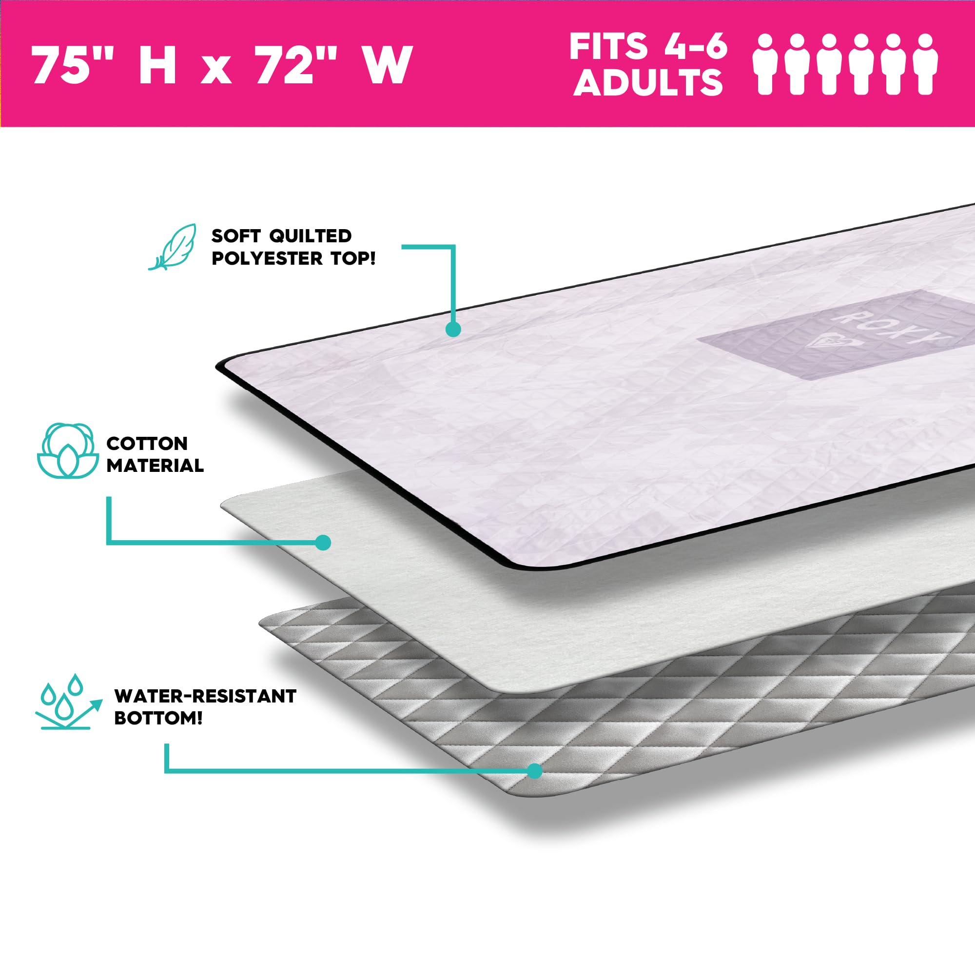 Roxy Tapis de Plage Anti-Sable – Grande Couverture de Pique-Nique imperméable, légère, Pliable pour la Plage, Le Camping, Le Parc ou Les Voyages – Convient pour 4 à 6 Personnes, séchage Rapide,