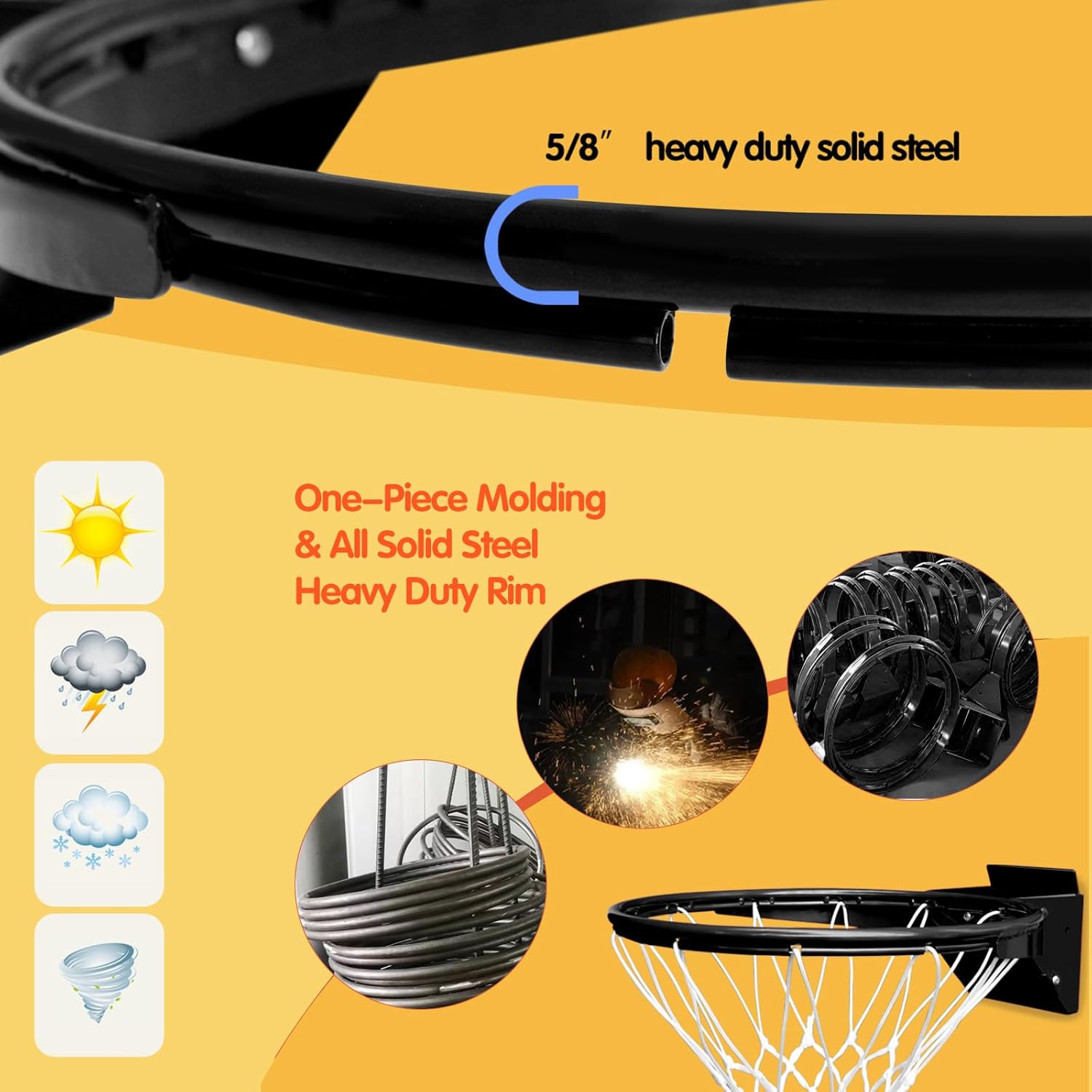 PROGOAL Breakaway Basketball Rim 18 Inch Heavy Duty 5/8 Inch Steel Professional Flex Hoop Meets Official Game Standards Fits Most Backboards with All Weather Net Mounting Hardware Now in Black
