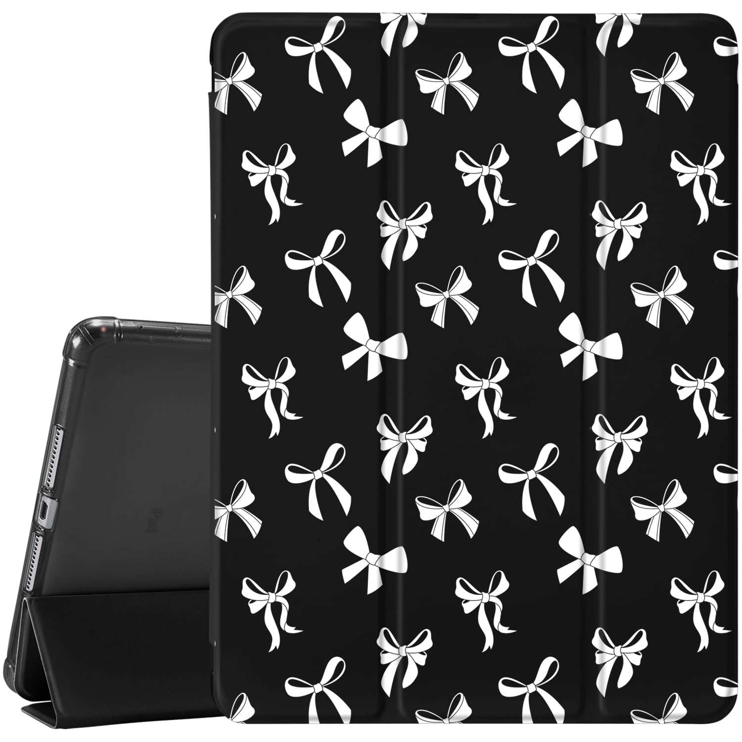 Idocolors Cute Bowknot Pad Case for 10.9 Inch iPad 2022/2025, Clear TPU Smart Stand Back Cover with Pencil Holder, for iPad 10th/11th Generation Auto