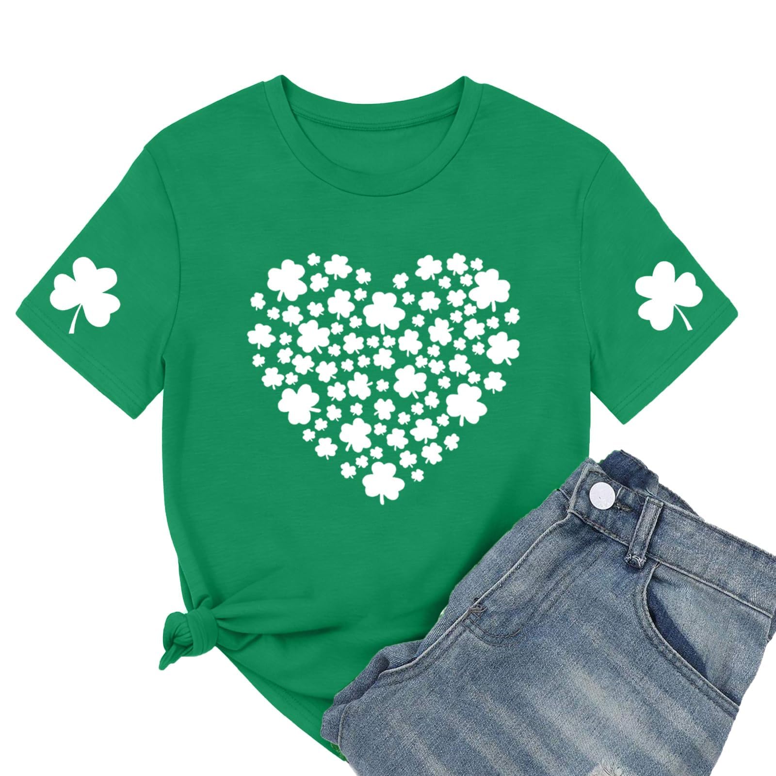 MEESHEEP Womens St Patricks Day Shirt: Lucky Shamrock Heart T Shirts Irish Green Tees — view 10