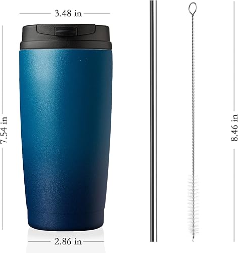 Miniatura 2 de MUCHENGHY Vaso de 20 onzas con tapa y pajilla, doble pared de acero inoxidable aislado al vacío, taza de café de viaje a prueba de fugas para