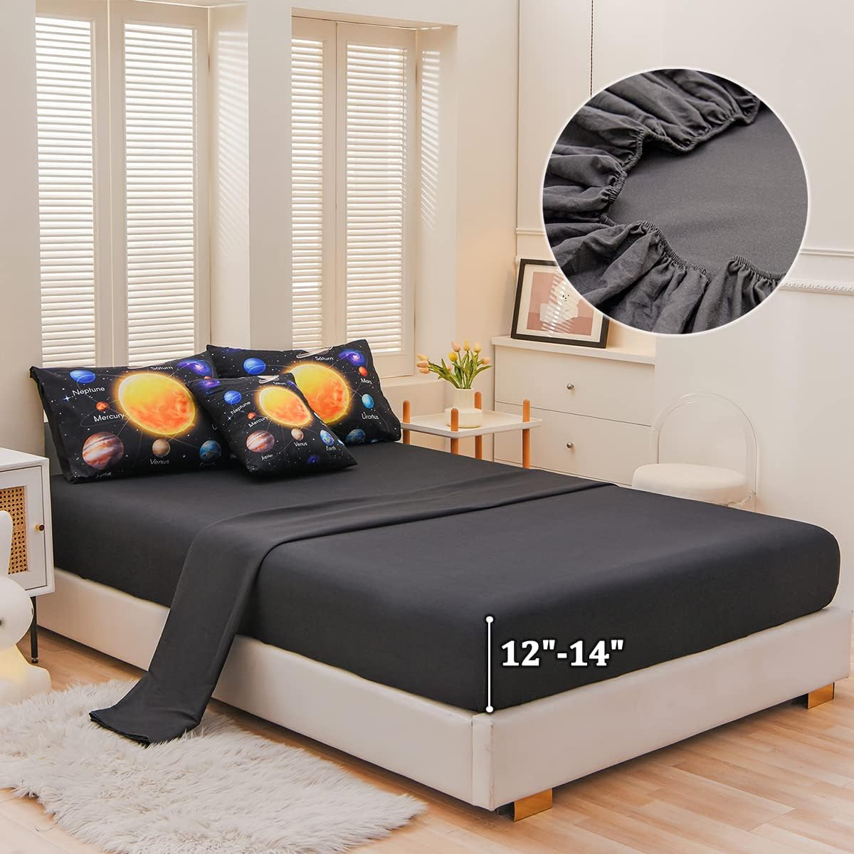 6 Pcs Bed in A Bag Twin Comforter Set for Boys, Solar System Universe Planet Comforter, Space Bedding Sets with Sheets for Kids - Image 4