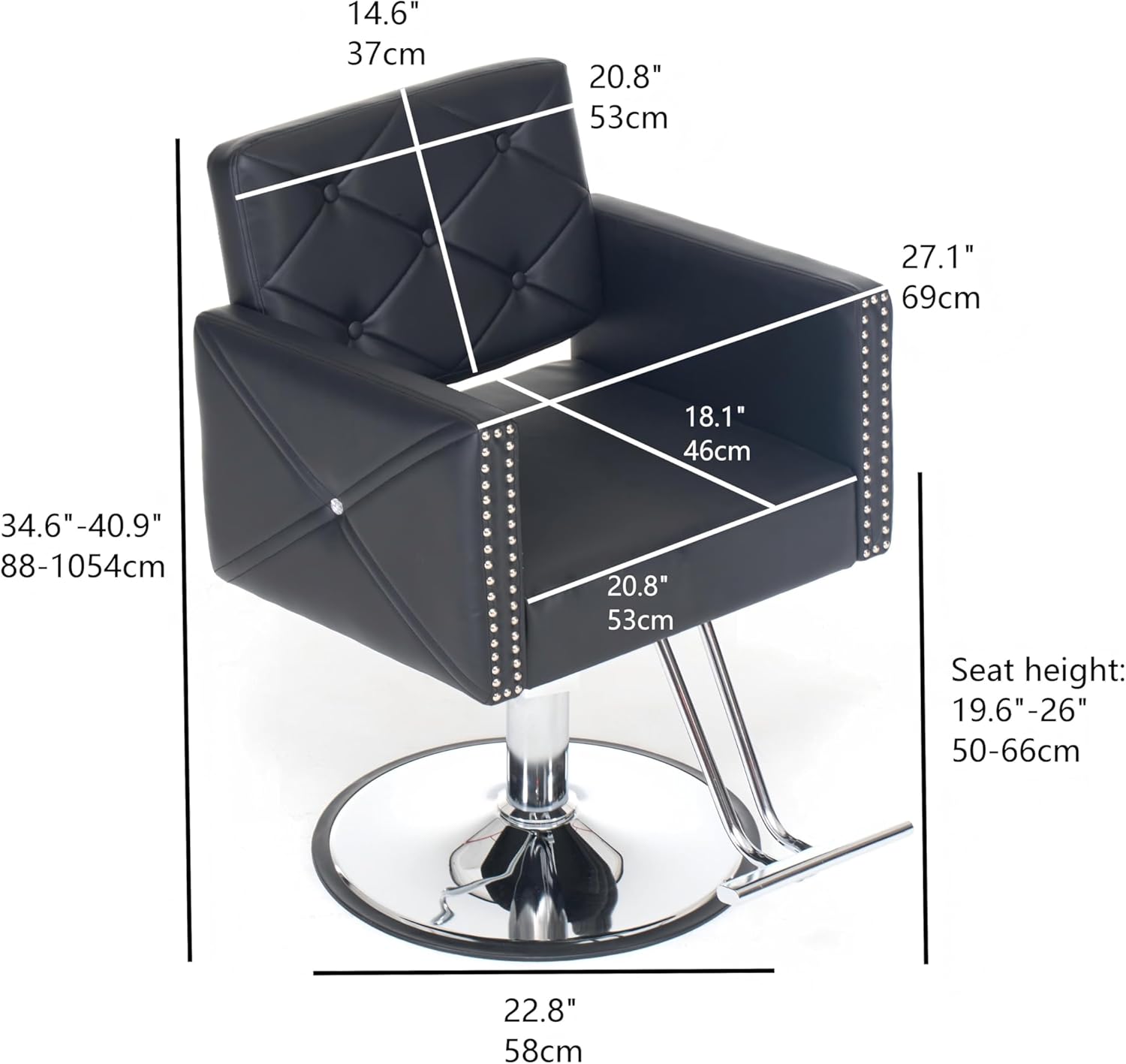 Barber Chair with Rivets, Black Salon Chair for Hair Stylist, 360 Degree Swivel, Heavy Duty Hydraulic Pump, Professional Styling Chair for Salon and Spa