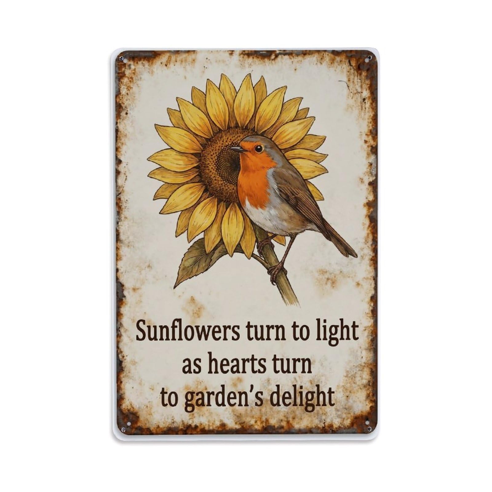Fqnyr Style Robin Bird Garden Quote Sunflower Field Metal Tin Sign Plaque Wall Decor For Cafe, Club Bar, Office, Home Garden Metal Poster 8X12inch
