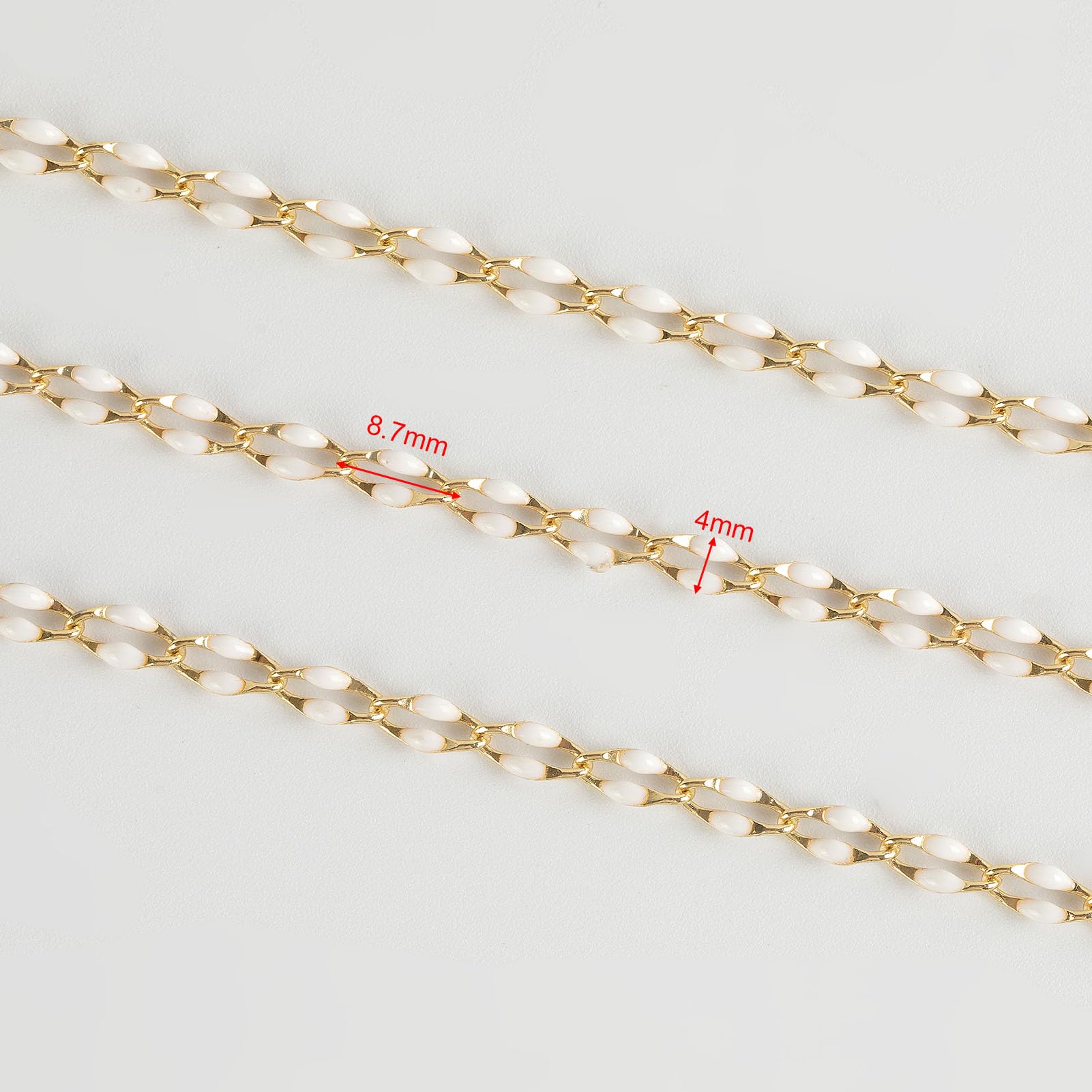 Catena smaltata bianca per personalizzare la collana fai da te, catena in ottone placcato oro da 2 metri con anelli aperti e chiusure a moschettone