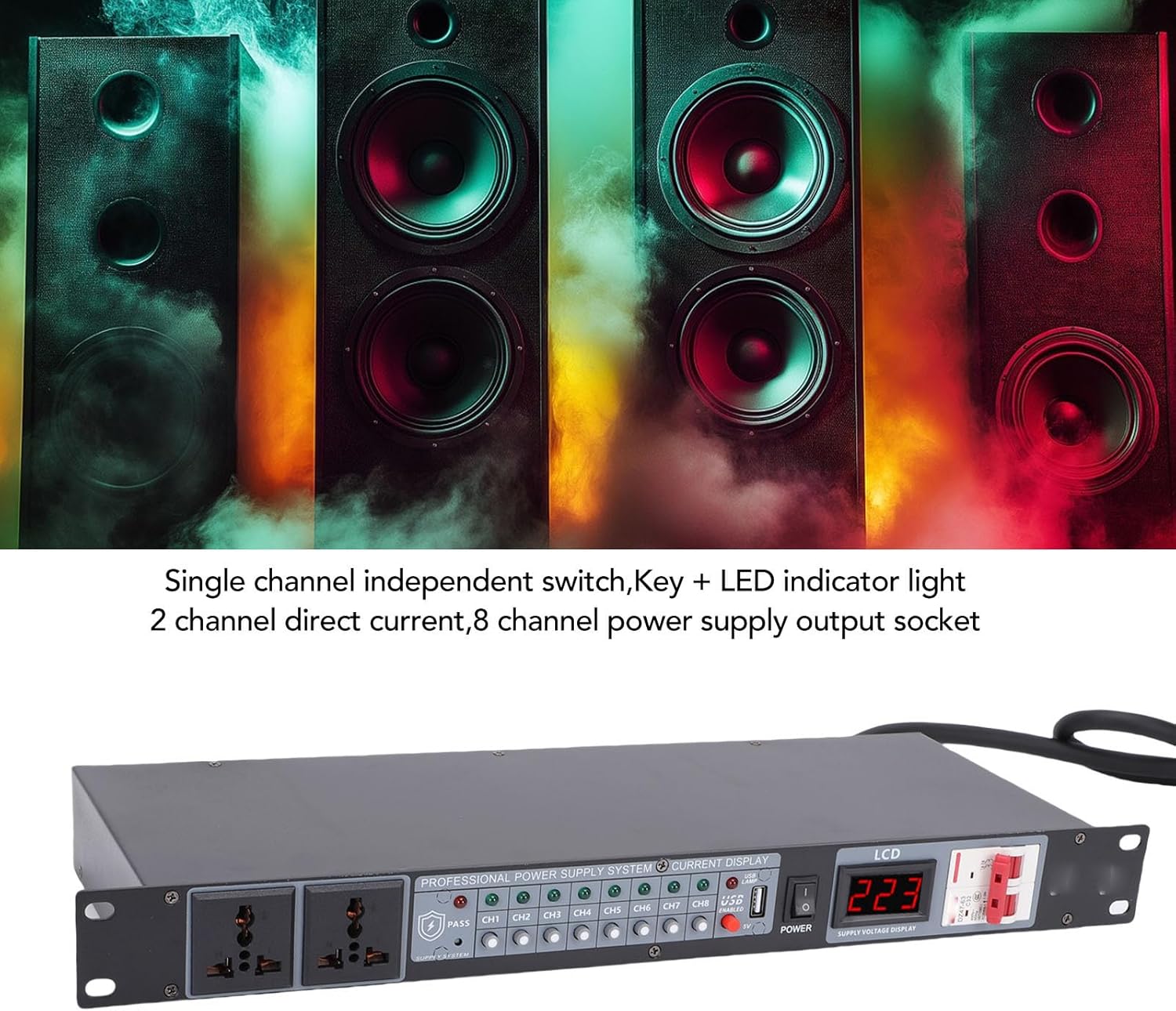 Dpofirs 10コンセントパワーシーケンサーコンディショナー、2000Wラックパワーコンディショナー、マウントパワーコントローラ