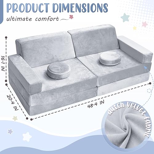 Miniatura 17 de Sofá de juegos para niños, sofá de 10 piezas para sala de juegos y dormitorio, modular para jugar, crear, dormir (rosa) Rosado,Gris,Gris (Grey