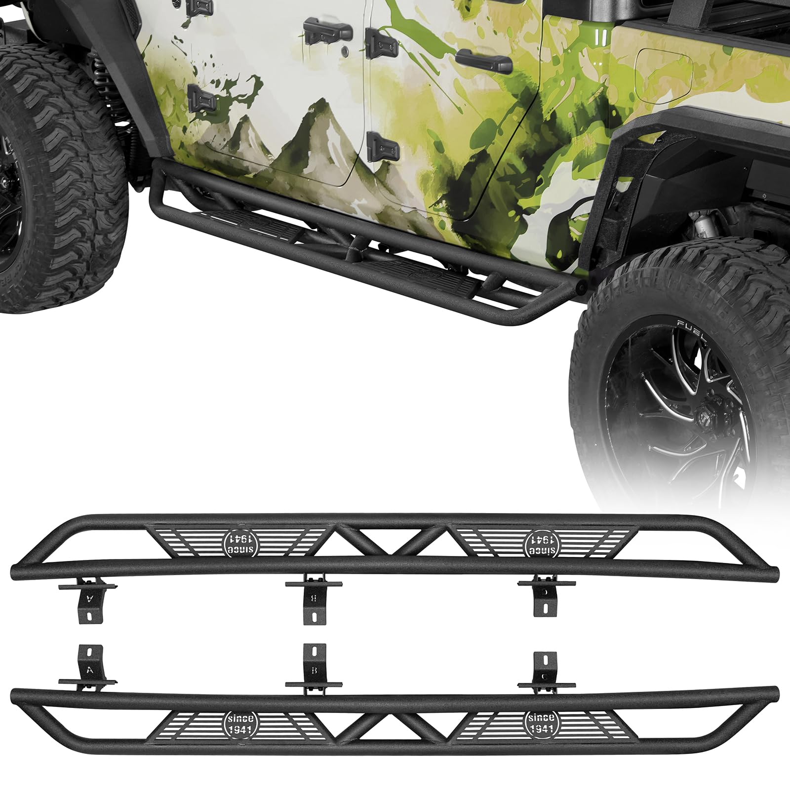 Gladiator Running Board Side Step Nerf Bar Side Rail Rock Slider for Jeep Gladiator 2020-2025 JT - Textured Black (Pair)