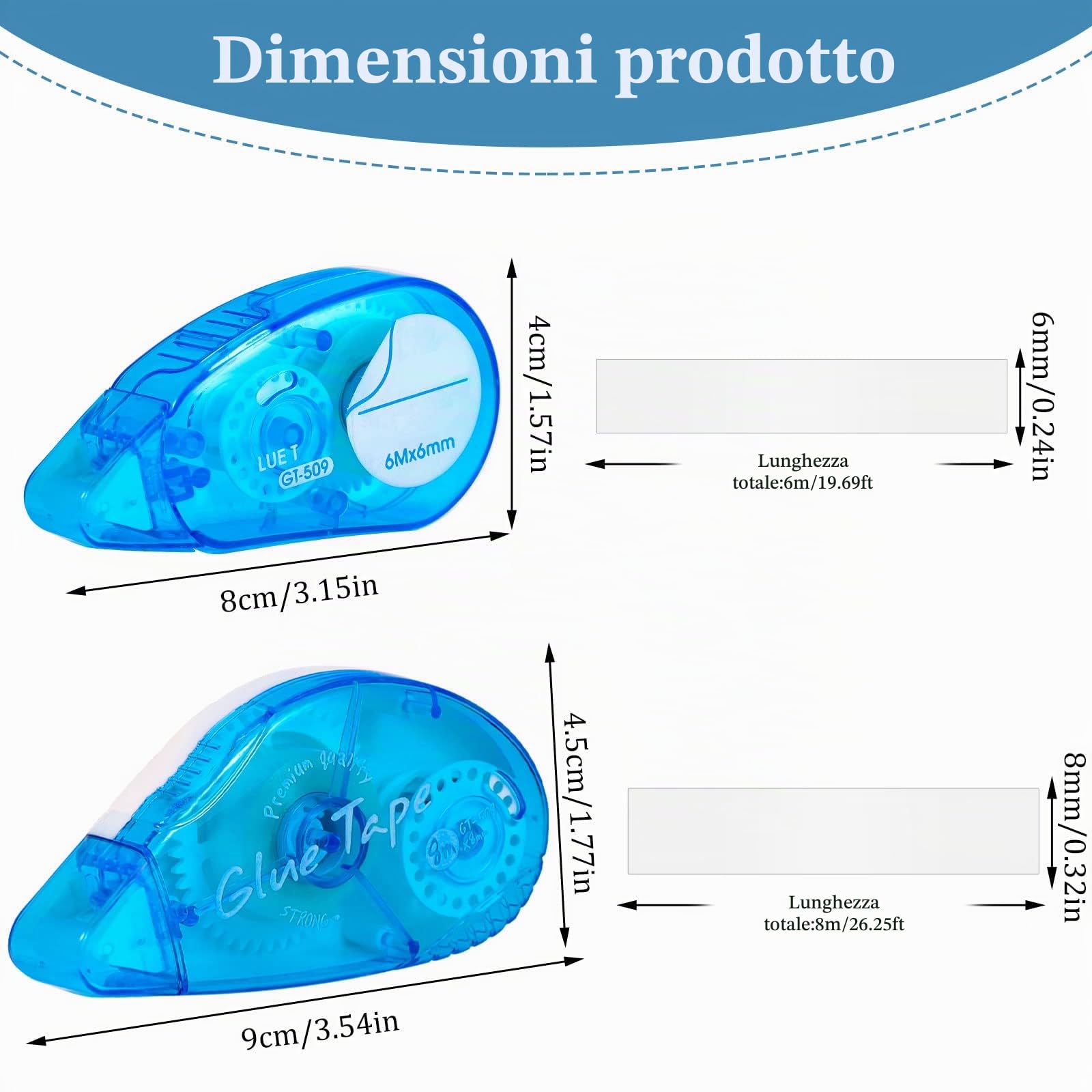 Yoosso Colla A Nastro Biadesivo, 6 Pezzi, 6 Mm X 6 M E 8 Mm X 8 M | Adesivo Trasparente, Presa Ergonomica, Formato Portatile Per Scrapbooking, Foto, Diari, Cartoline E Buste
